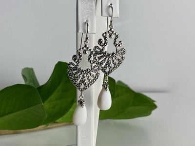 925 Sterling Silver Mother OF Pearl & Marcasites Earrings