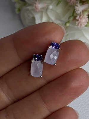 925 Sterling Silver Morganite & Amethyst Earrings Length 0.45 Inch