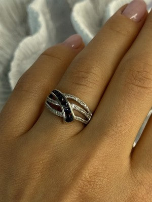 10K White Gold Sapphire & Diamond Ring Size 7