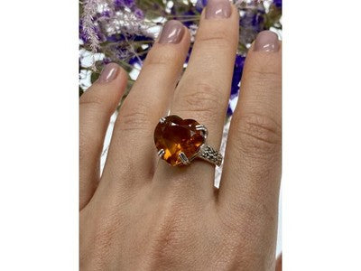 925 Sterling Silver Heliodor & Marcasite "Heart" Ring Size 8.5