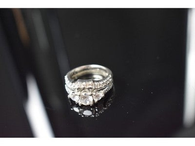 925 Sterling Silver CZ Double Ring Size 6.5