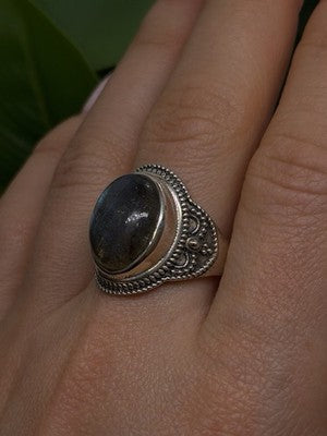 Vintage 925 Sterling Silver Labradorite Gemstone Ring Size 11