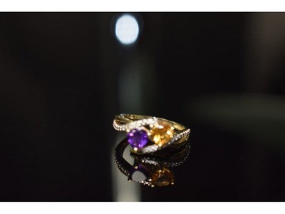 10K Yellow / White Gold Amethyst & Heliodor Ring Size 5.5
