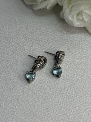 925 Sterling Silver Blue Topaz Heart Earrings Length 0.85 Inch