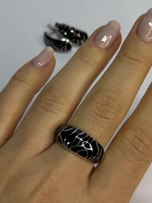 925 Sterling Silver Enamel Ring & Earrings Set Size 9