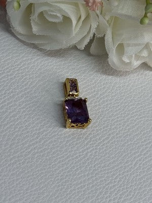 925 Sterling Silver Gold Plated Amethyst Pendant Length 0.80 Inch