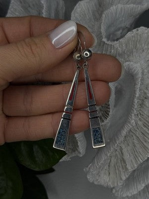 Navajo 925 Sterling Silver Turquoise & Coral Dangle Earrings