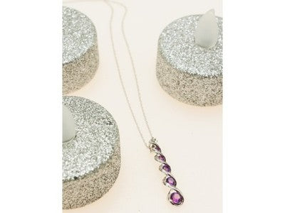 10K White Gold Amethyst & Diamond Chain With Pendant