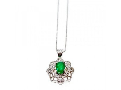 925 Sterling Silver Emerald & Beryl Chain With Pendant