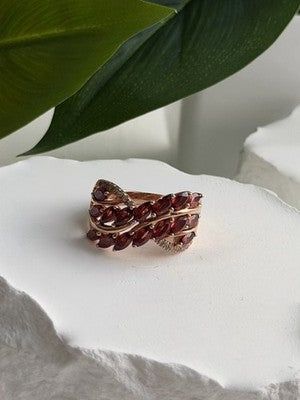 925 Sterling Silver Rose Gold Plated Garnet & Beryl Ring Size 7
