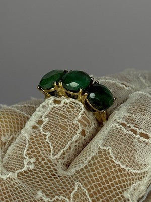 925 Sterling Silver Gold Plated Malachite Ring Size 7