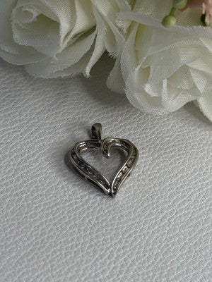 925 Sterling Silver White Topaz "Heart" Pendant Length 0.80 Inch