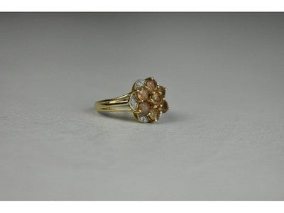 925 Sterling Silver Gold Plated Hessonite & Quartz Ring Size 6.5
