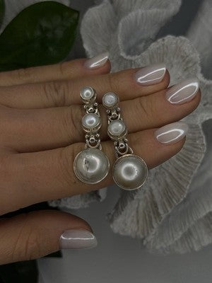 Beautiful Dangle 925 Sterling Silver White Pearls Earrings