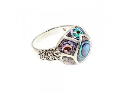 925 Sterling Silver Haliotis & Marcasites Ring Size 8.5