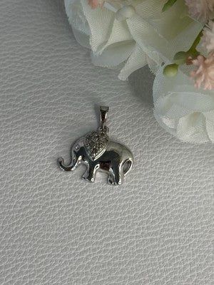 925 Sterling Silver Beryl Elephant Pendant Length 0.80 Inch