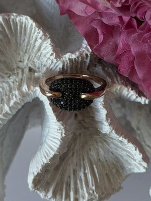 925 Sterling Silver Gold Plated Black Spinel Ring Size 9