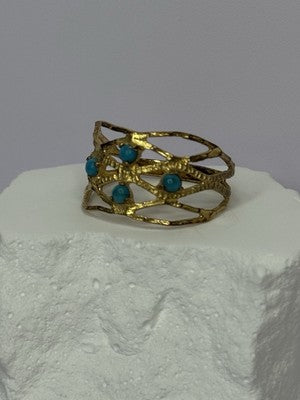 925 Sterling Silver Gold Plated Turquoise Ring Size 8.5