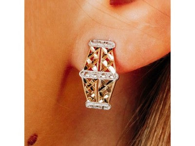 10K Yellow & White Gold "Openwork" Earrings Italy