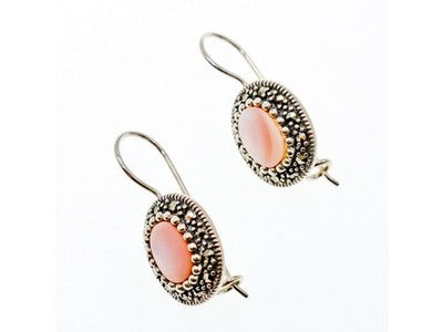 925 Sterling Silver Mother OF Pearl & Marcasites Earrings