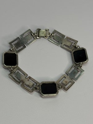 Vintage 925 Sterling Silver Onyx Bracelet Length 7 Inch