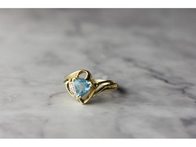 10K Yellow Gold Topaz & Diamonds Ring Size 6.75