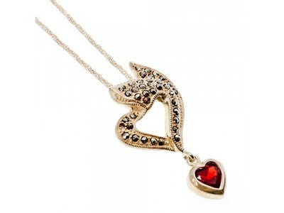 925 Sterling Silver Almandine & Marcasites Chain With Pendant