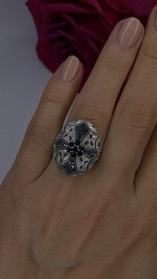 Elegant 925 Sterling Silver Spinel Stones Ring Size 8