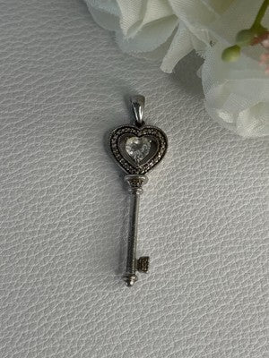 925 Sterling Silver Beryl Love Key Pendant Length 1.60 Inch