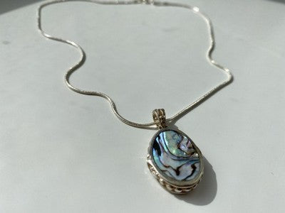 Vintage 925 Sterling Silver Haliotis Chain with Pendant