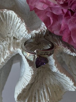 925 Sterling Silver Amethyst Opal Beryl Ring Size 7