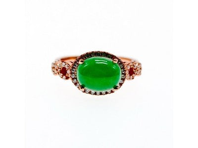 925 Sterling Silver Gold Plated Green Nephrite (Jade) & CZ Ring Size 8