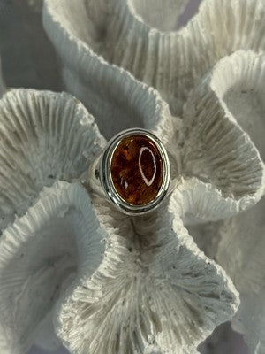 925 Sterling Silver Amber Ring Size 7
