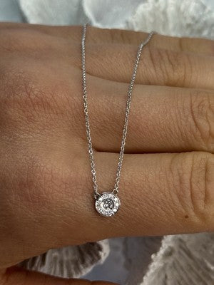 14K 585 WHITE GOLD DIAMOND 0.13 CARAT FASHION NECKLACE LENGTH 18/16 INCH