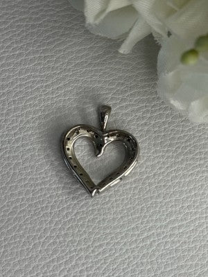 925 Sterling Silver White Topaz "Heart" Pendant Length 0.80 Inch