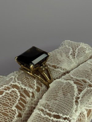 10K Yellow Gold Brown Tourmaline & Diamonds Ring Size 6