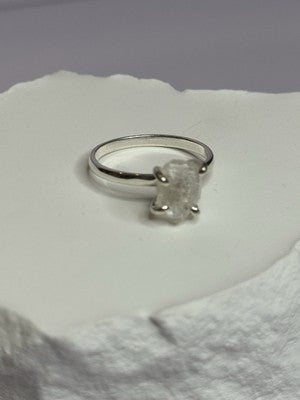 925 Sterling Silver Raw & Rough-Cut Diamond Ring Size 6.5