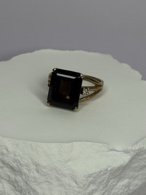 10K Yellow Gold Brown Tourmaline & Diamonds Ring Size 6