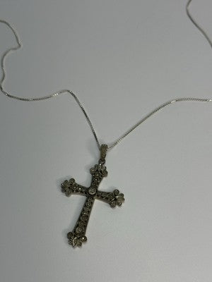 925 Sterling Silver Diamond Cross Necklace Length 30 In