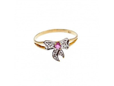 10K Yellow Gold Spinel & Diamonds "Bow" Ring Size 5.5
