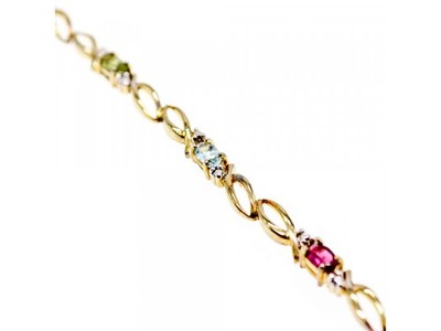 925 Sterling Silver Gold Plated Multi Gemstones Bracelet Size 7.5 IN