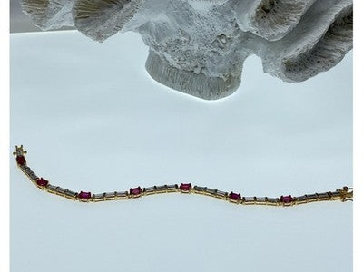 925 Sterling Silver Gold Plated Spinel & CZ Bracelet Size 7.5 IN