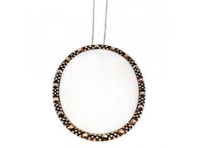 925 Sterling Silver Mother Of Pearl & Marcasites Chain With Pendant