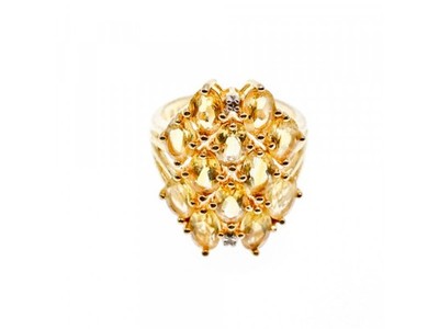 925 Sterling Silver Gold Plated Yellow Tourmalines & Diamonds Ring Size 8