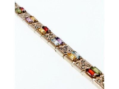 925 Sterling Silver Multi Gemstones Bracelet