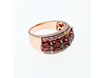 925 Sterling Silver Gold Plated Hessonite & CZ Ring Size 9.5