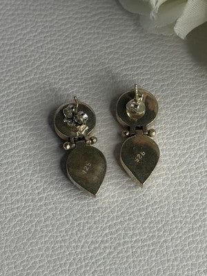 925 Sterling Silver Amethyst & Peridot Earrings Length 1 Inch