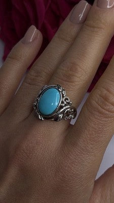 DK 925 Sterling Silver Blue Turquoise Ring Size 8