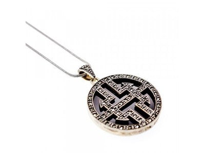 925 Sterling Silver Agate & Marcasites Chain With Pendant