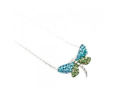 925 Sterling Silver CZ & Enamel "Dragonfly" Chain With Pendant
